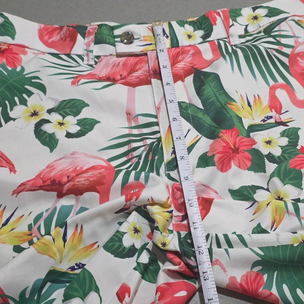 Loudmouth Golf‎ Shorts Mens 34 White Pink Flamingo Tropical Floral Palm Leaf LM